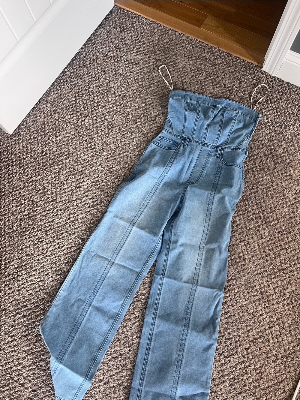 NWOT Denim Strapless Wide-Leg Jeans Jumpsuit